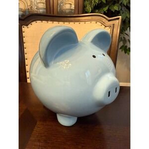 Large Blue Piggy Bank Child to Cherish Big‎ Ear Ceramic Nursery Decor Gift